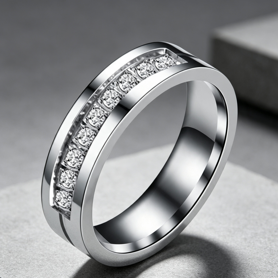 Simple Car Line Men s Titanium Steel Ring Zircon Couple Ring