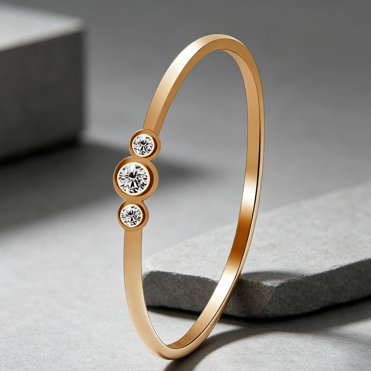 Three diamond copper zircon joint rings