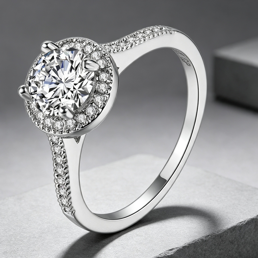 Micro Inlaid AAA Zircon White Gold Diamond Ring