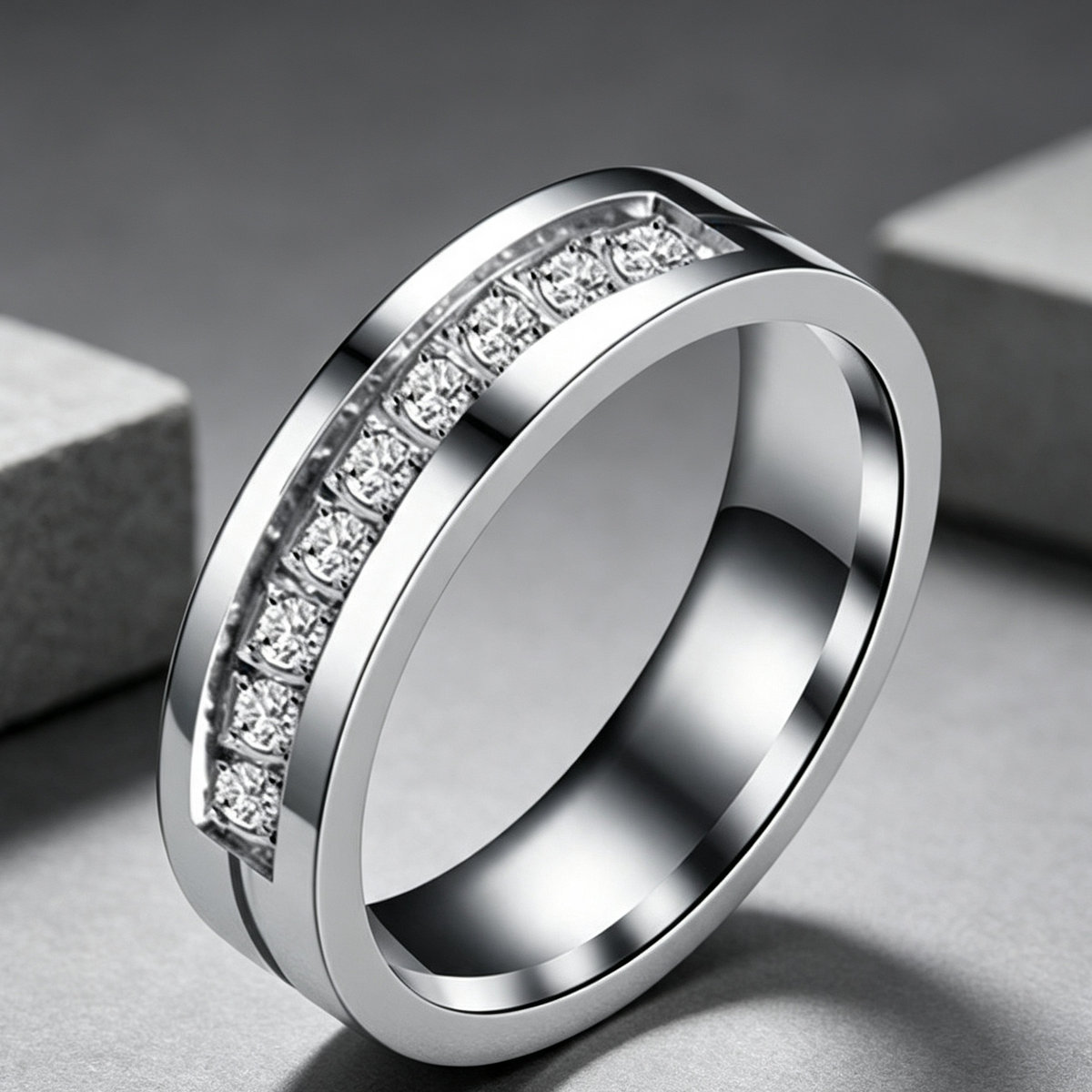 Simple Car Line Men s Titanium Steel Ring Zircon Couple Ring