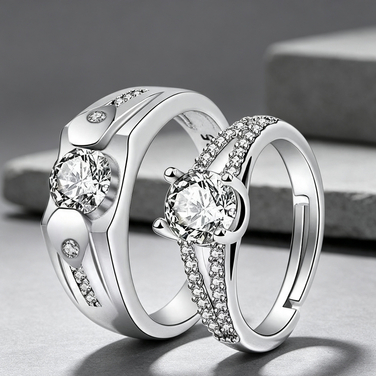 Moissanite Couple Engagement Rings