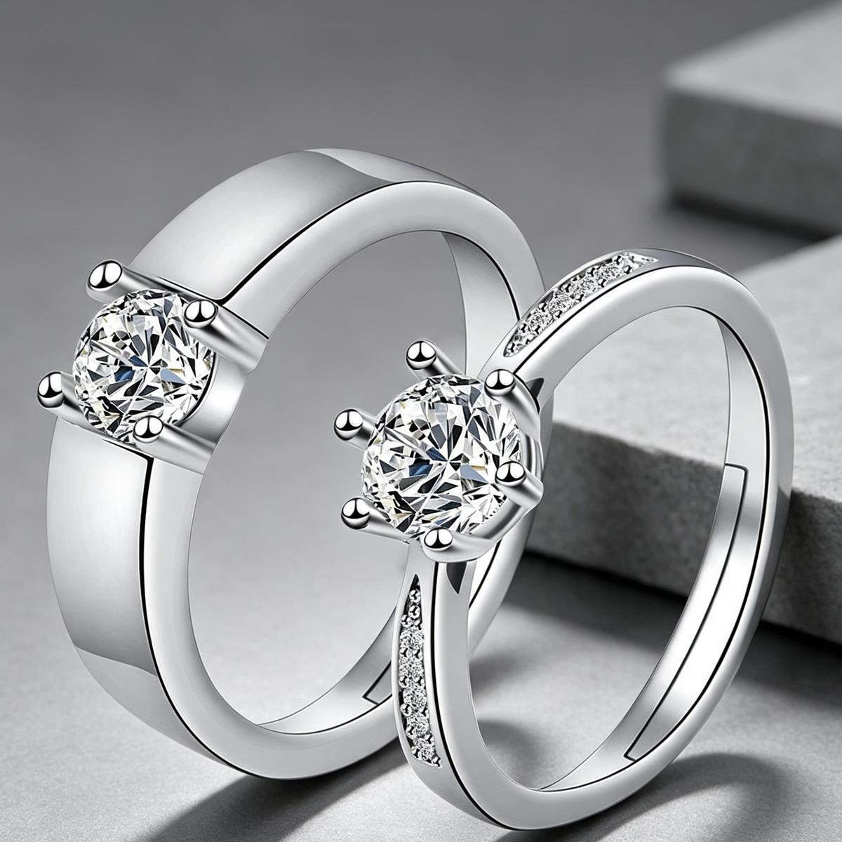 Moissanite Couple Engagement Rings