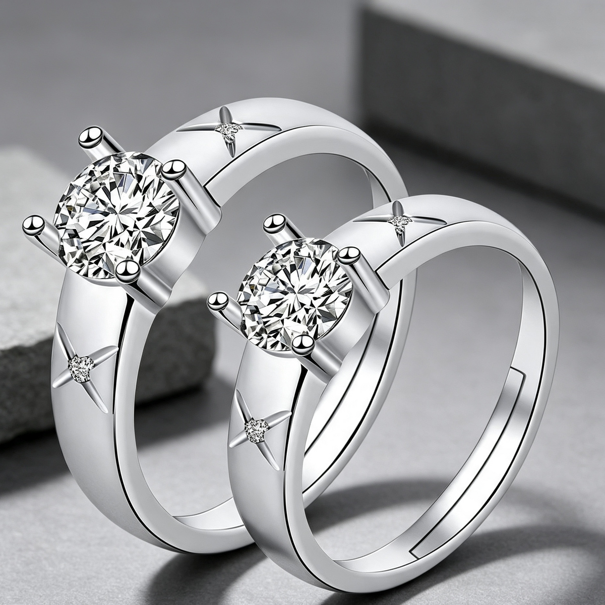 Moissanite Couple Engagement Rings