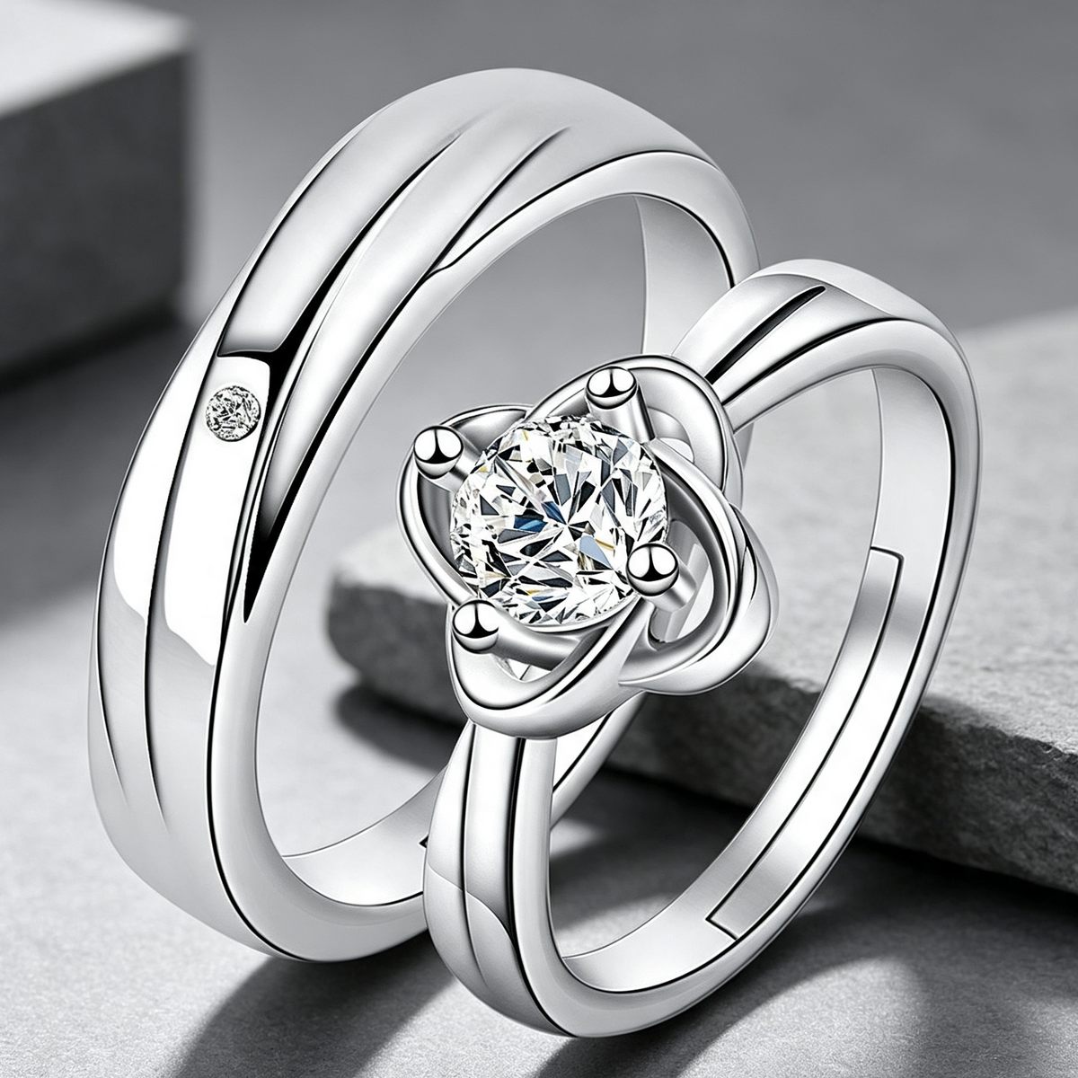 Moissanite Couple Engagement Rings
