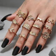 Retro Alloy Set Leaf Fox Elephant Ring 12-piece Set