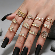 Retro Alloy Set Leaf Fox Elephant Ring 12-piece Set