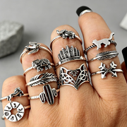 Retro Alloy Set Leaf Fox Elephant Ring 12-piece Set