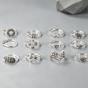 Retro Alloy Set Leaf Fox Elephant Ring 12-piece Set