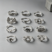 Retro Alloy Set Leaf Fox Elephant Ring 12-piece Set