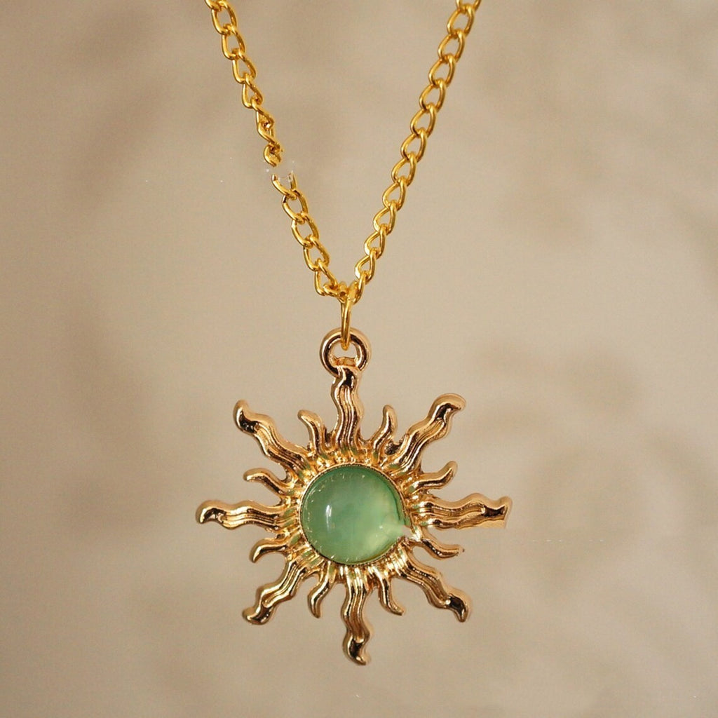 Gothic Cold Gold And Light Green Sun Necklace