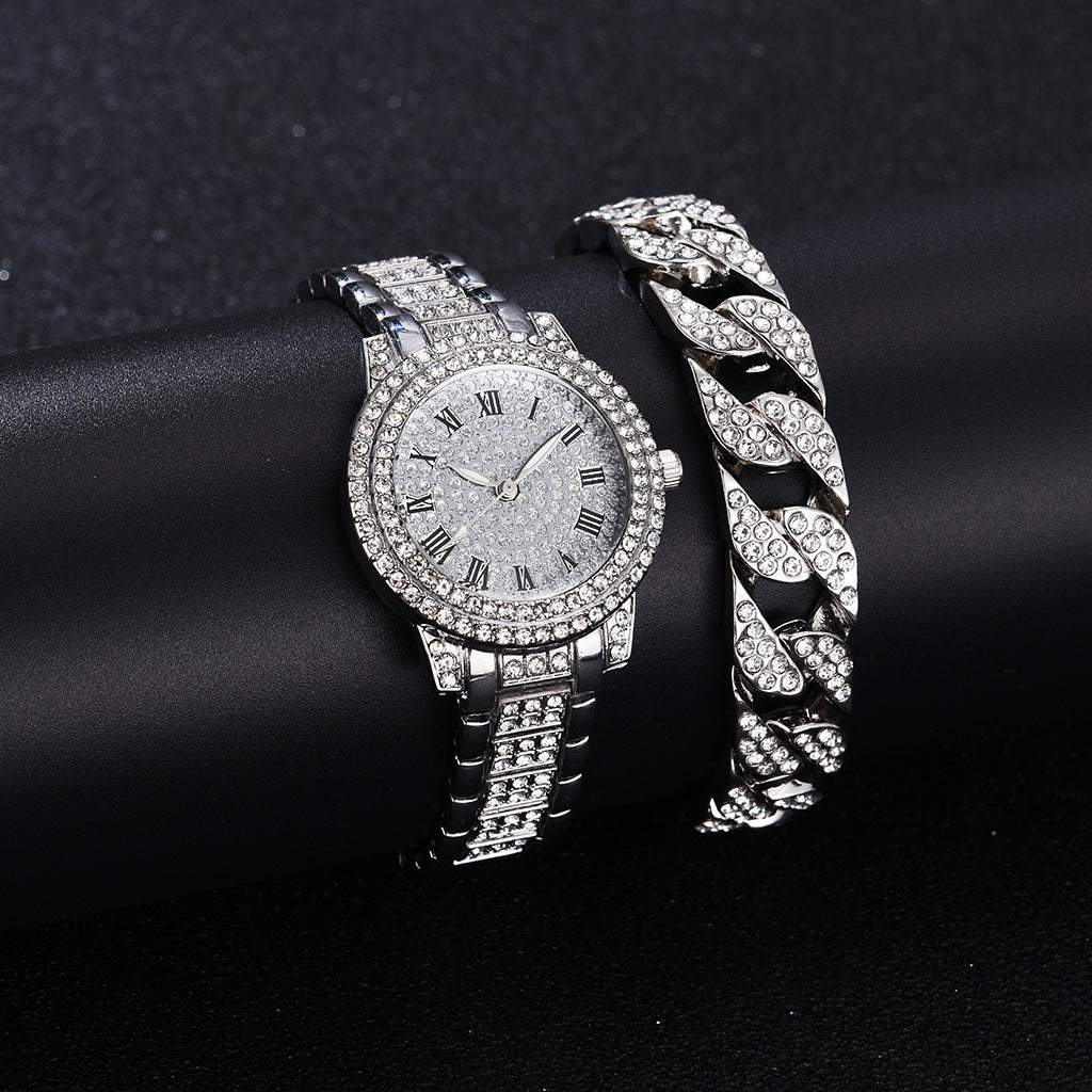 Diamond Roman Watch Bracelet Set