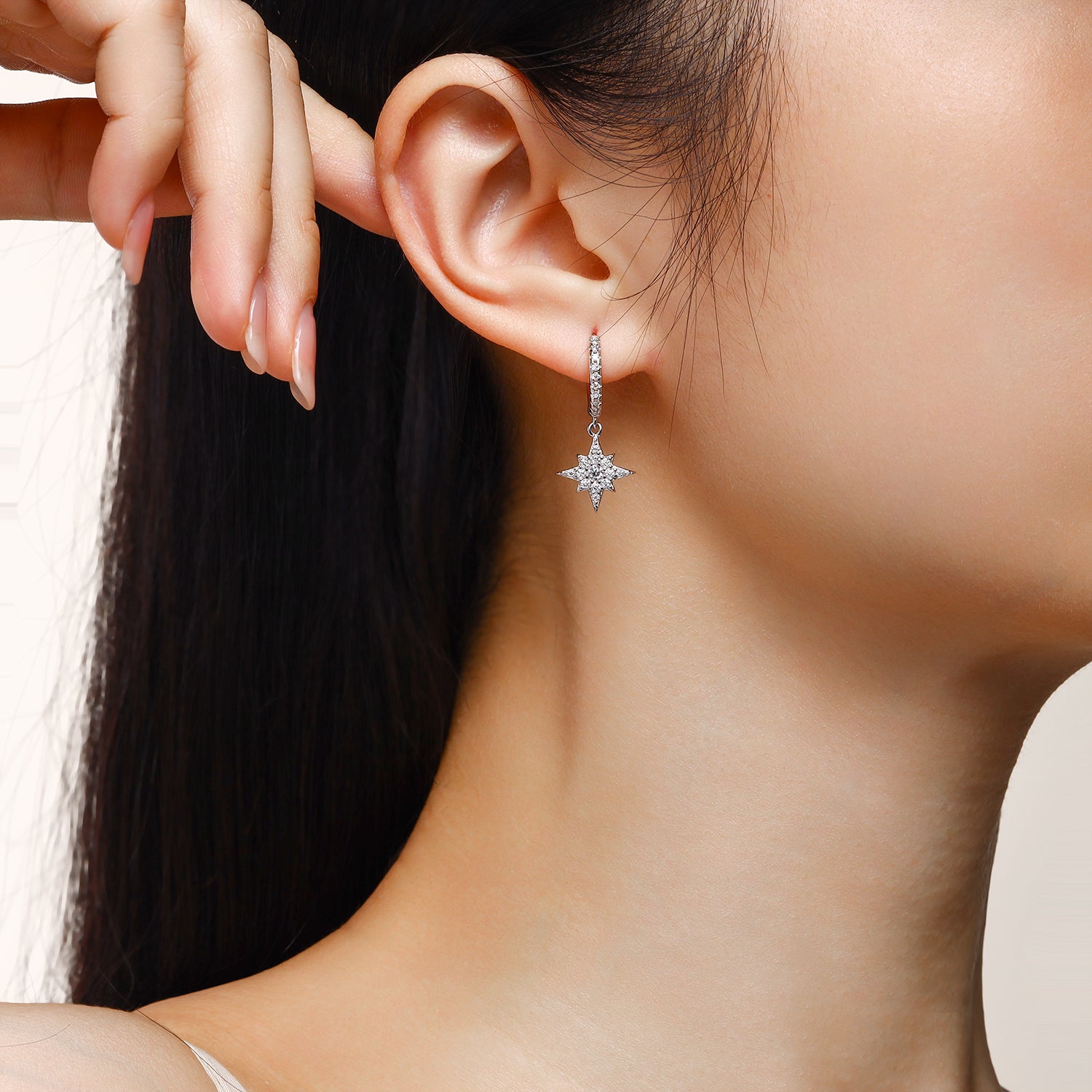 Star And Moon Interdependent - Fashionable Earrings And Stud Jewelry Set With Moissanite S925 Sterling Silver And Platinum-plated Diamonds