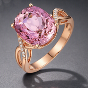 Tourmaline Ring, The European And American Fashion Engagement Ring Female Powder Crystal Inlay Zircon Ring
