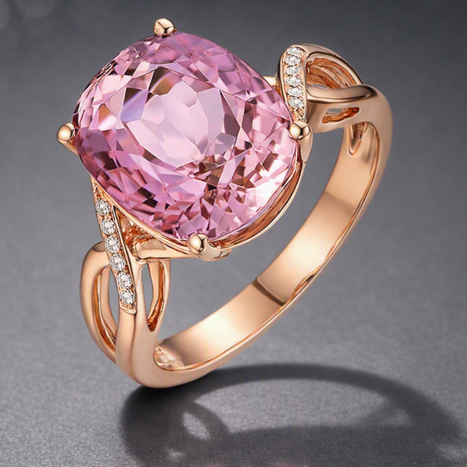 Tourmaline Ring, The European And American Fashion Engagement Ring Female Powder Crystal Inlay Zircon Ring