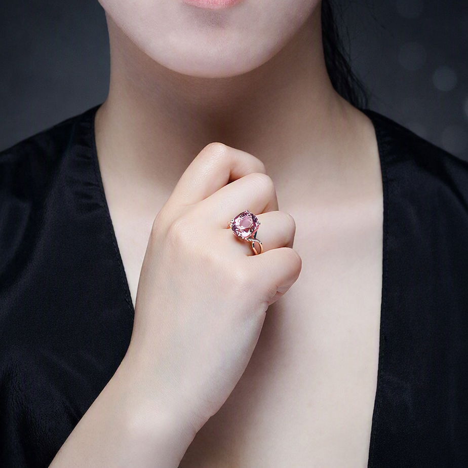 Tourmaline Ring, The European And American Fashion Engagement Ring Female Powder Crystal Inlay Zircon Ring