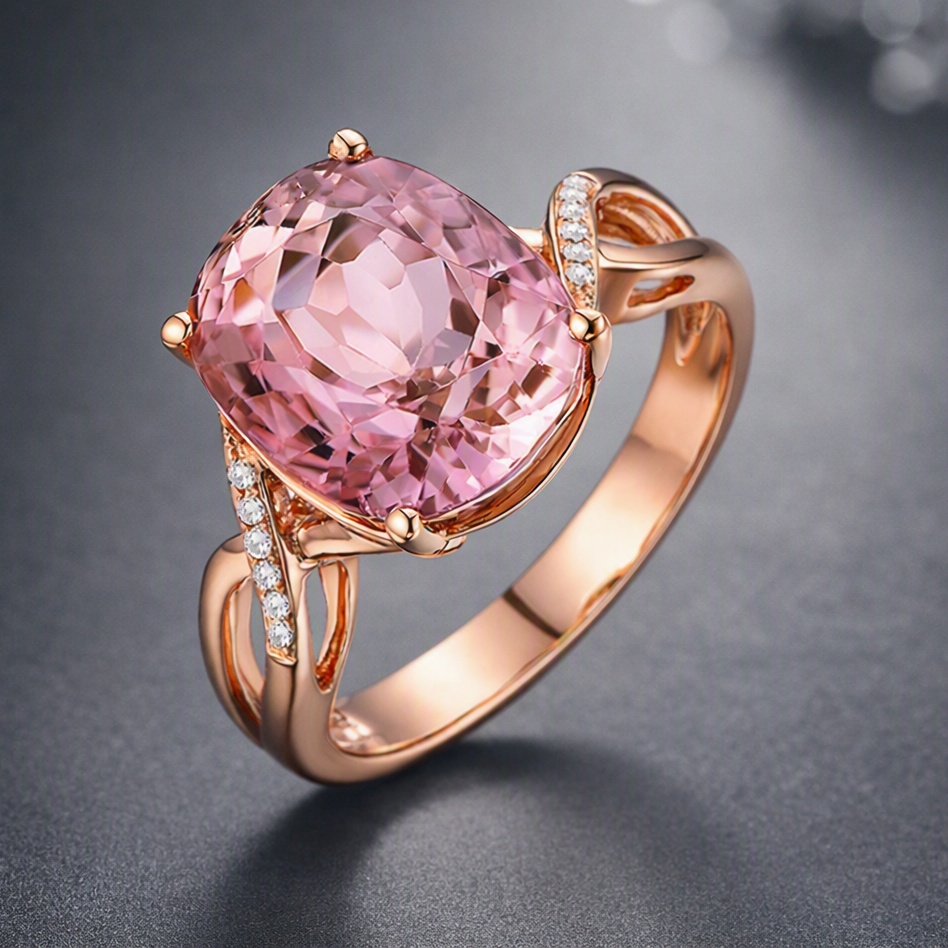 Tourmaline Ring, The European And American Fashion Engagement Ring Female Powder Crystal Inlay Zircon Ring