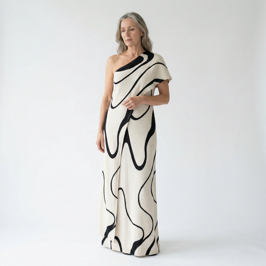 Abstract Pattern Off-Shoulder Maxi Dress