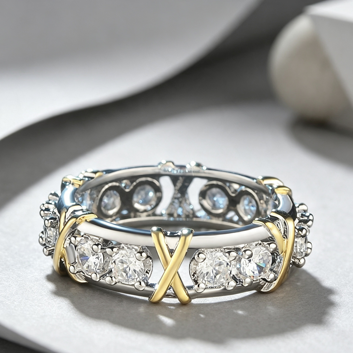 Europe and the United States zircon two-color ring ladies color separation Zircon engagement jewelry