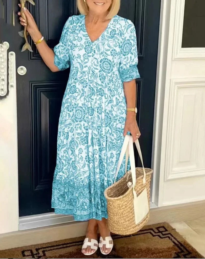 CATHY - Elegant Floral Dress with V-Neck