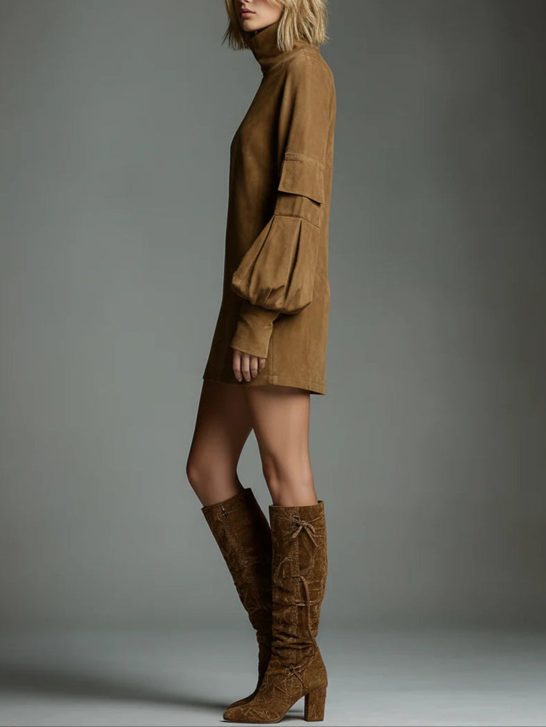 Vintage Loose Turtleneck Mini Dress