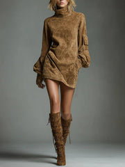 Vintage Loose Turtleneck Mini Dress