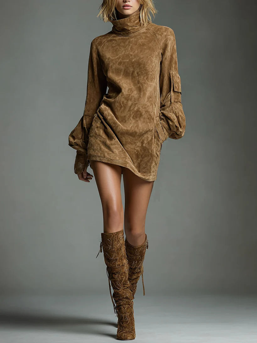 Vintage Loose Turtleneck Mini Dress