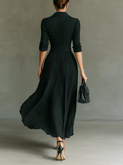 Elegant Pleated Lapel Maxi Dress