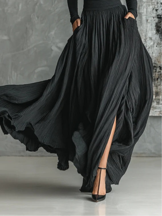 All Black Turtleneck & Pleated Skirt Set