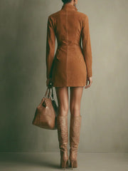 Caramel Stand Collar Mini Dress