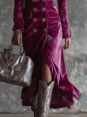 Purple Button-Down Blazer Maxi Dress