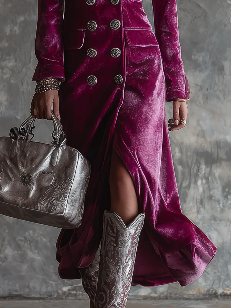Purple Button-Down Blazer Maxi Dress