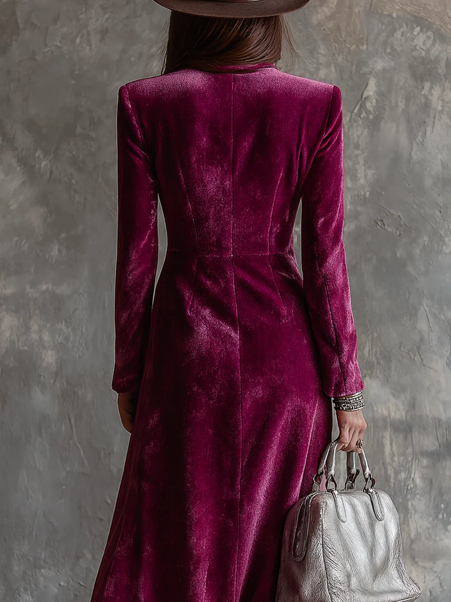 Purple Button-Down Blazer Maxi Dress