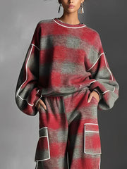 Black & Grey Plaid Sweatshirt & Casual Pants Set