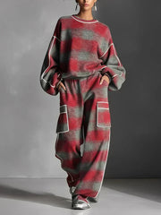 Black & Grey Plaid Sweatshirt & Casual Pants Set