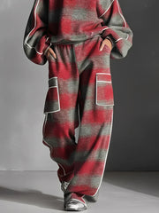 Black & Grey Plaid Sweatshirt & Casual Pants Set