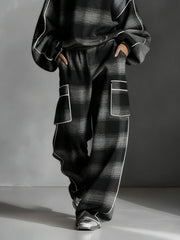 Black & Grey Plaid Sweatshirt & Casual Pants Set