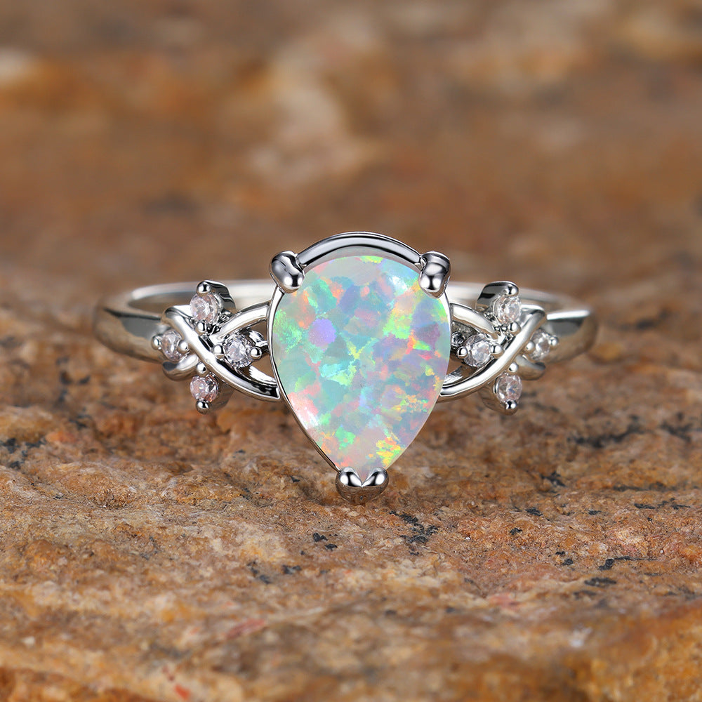 Drop-shaped Inlaid Diamond Flower Ring