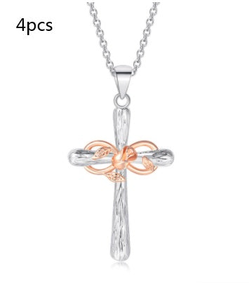 Faith Cross Rose Gold Flower Lucky 8 Charm Pendant Necklace