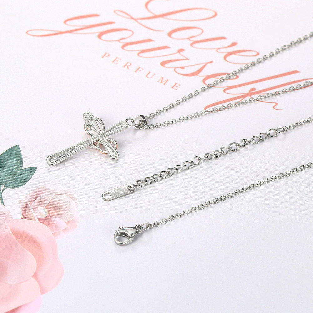 Faith Cross Rose Gold Flower Lucky 8 Charm Pendant Necklace