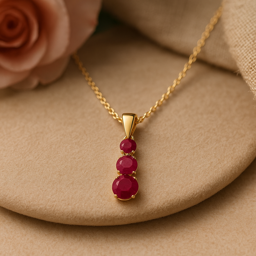 Solid 14K Italian Yellow Gold Diamond & Ruby Designer Necklac