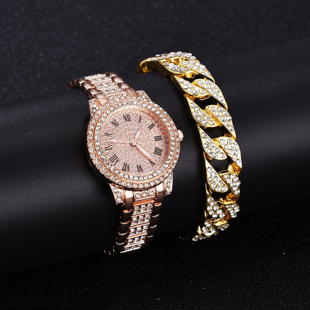 Diamond Roman Watch Bracelet Set