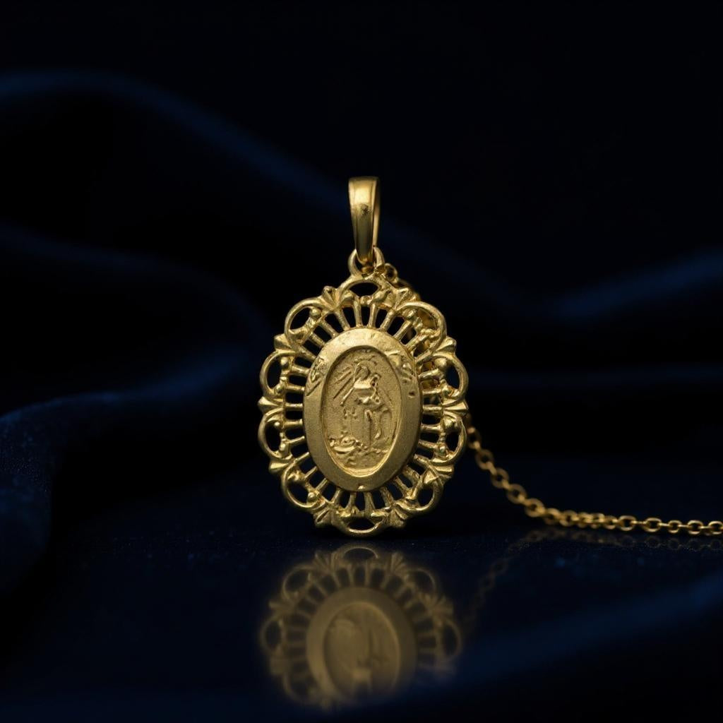 14K Solid Yellow Gold Our Lady of Graces Medallion Pendant