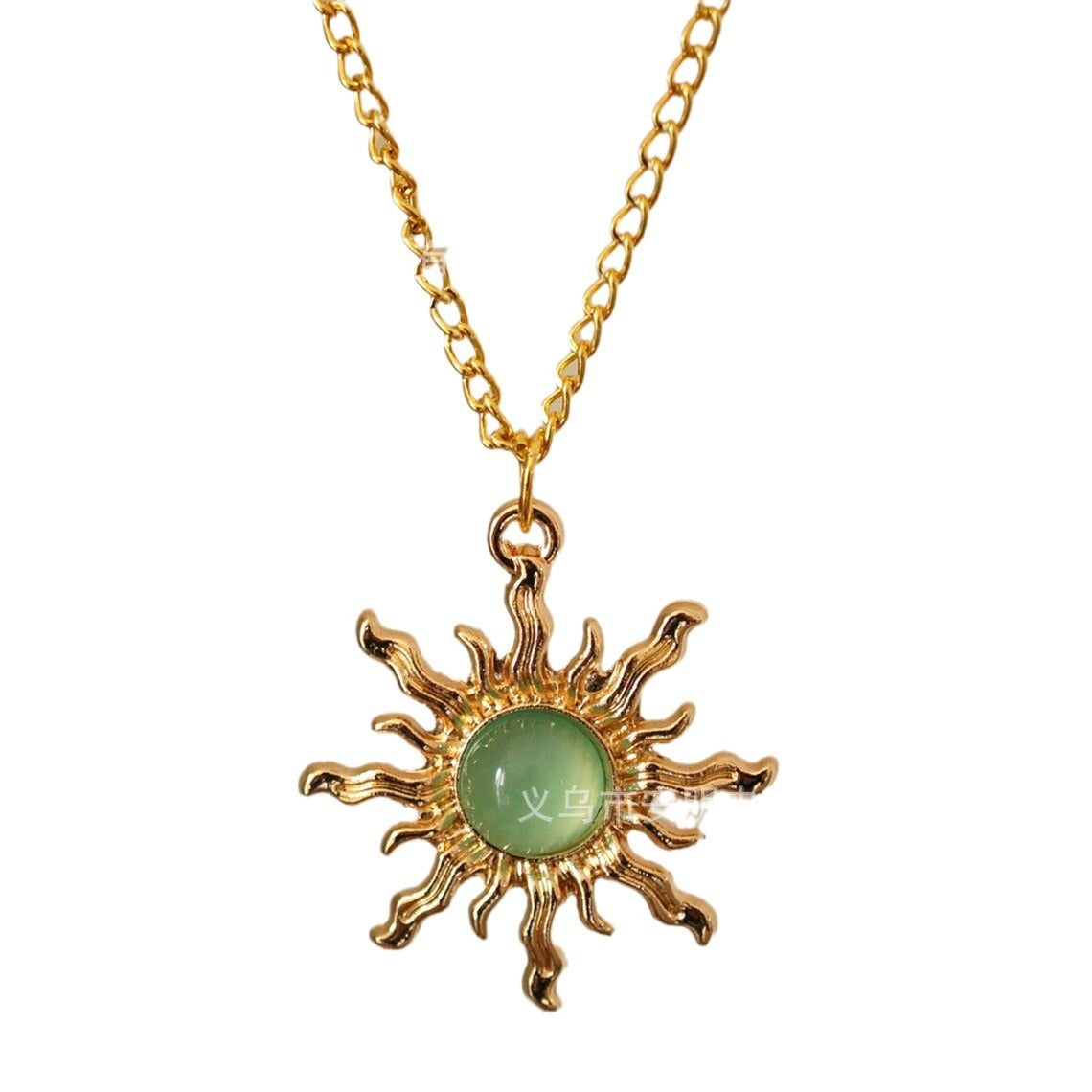 Gothic Cold Gold And Light Green Sun Necklace
