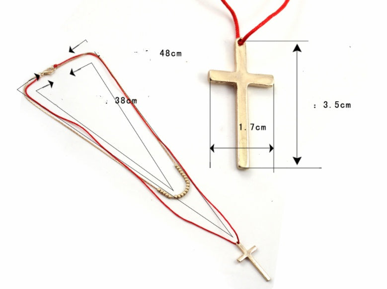 Textured Matt Gold Cross Double Layer Necklace Sweater Chain