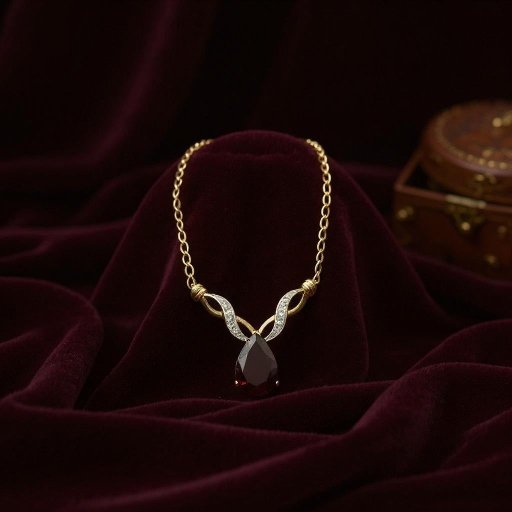18K Yellow Gold Over Sterling Silver Diamond & Ruby Necklace