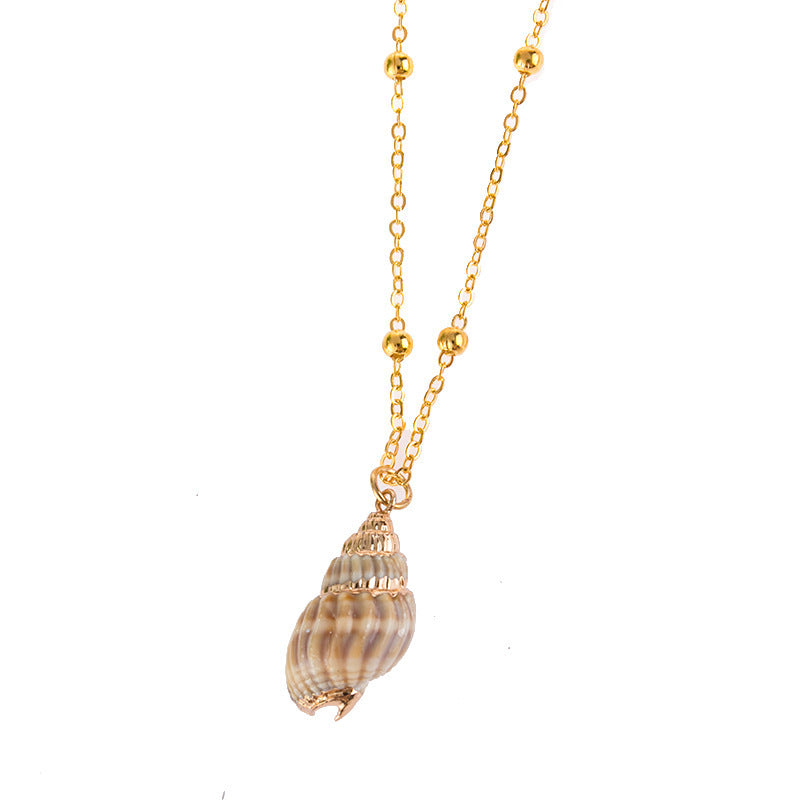 Gold Rim Ocean Style Conch Sea Shell Necklace