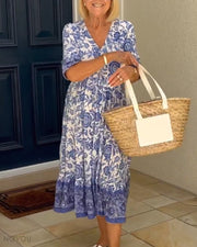 CATHY - Elegant Floral Dress with V-Neck