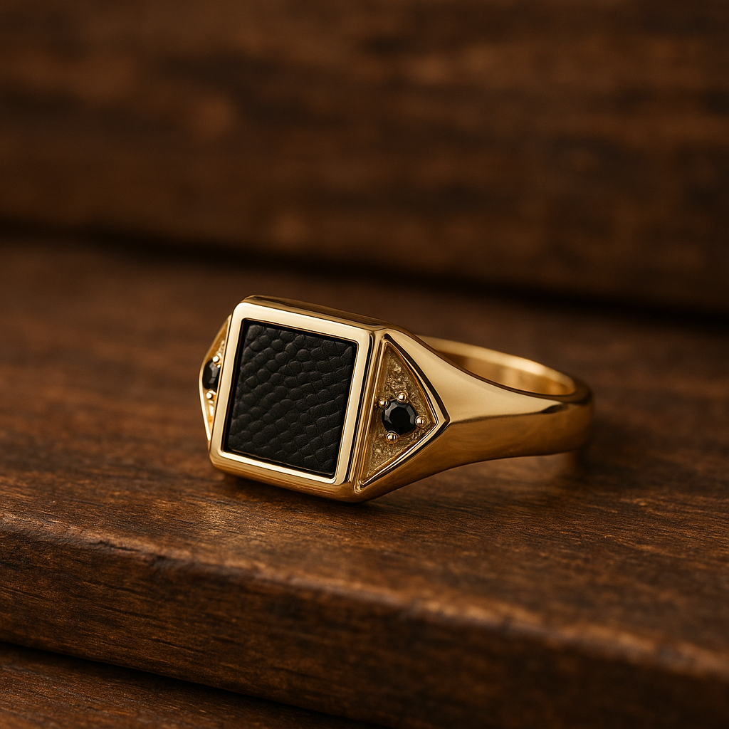Man's 14k Gold Black Onyx And Diamond Ring