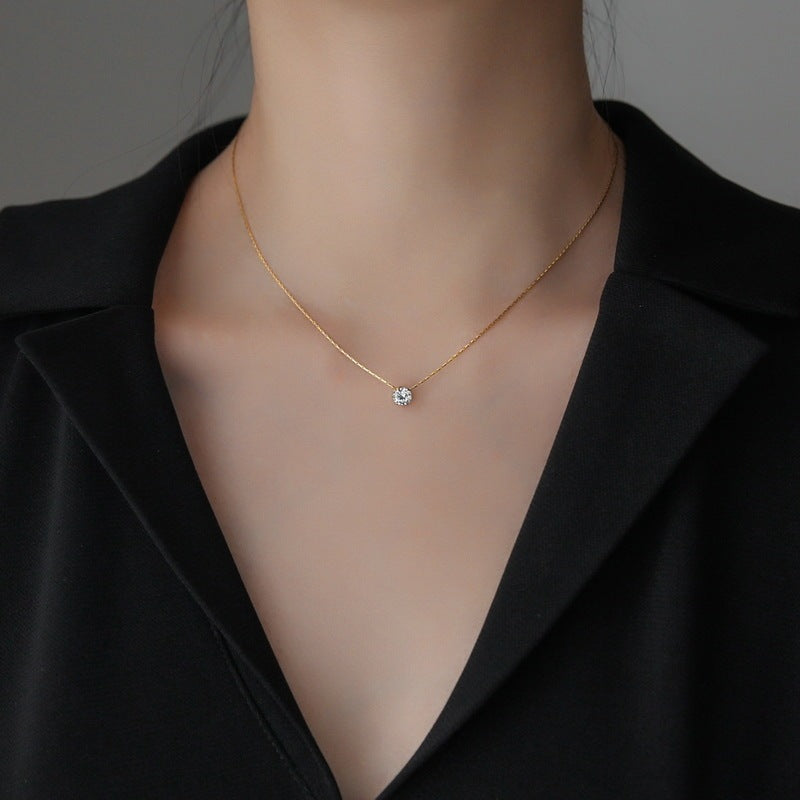 Design Gold High-grade 6 Rhinestones Pendant Necklace