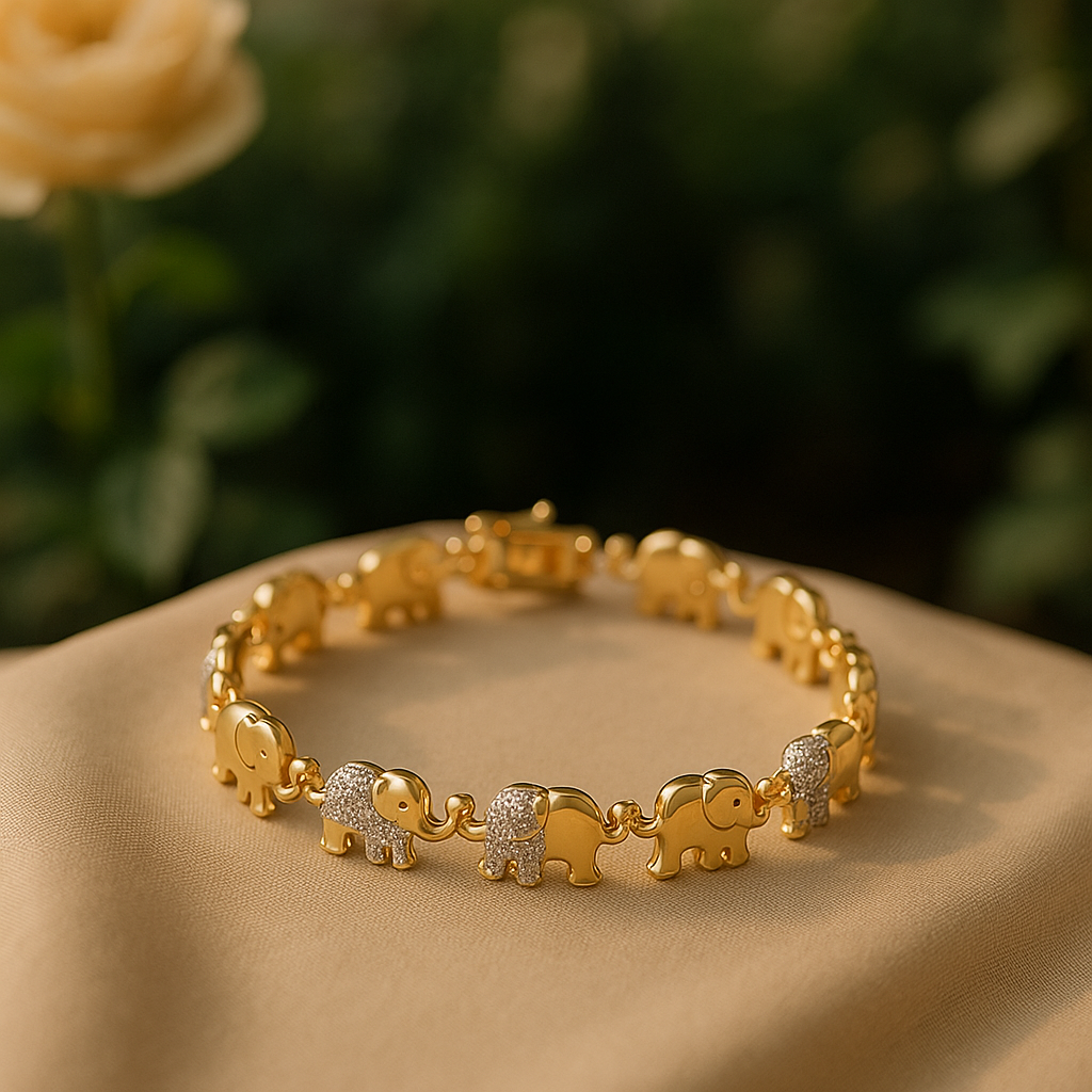 Designer Bracelets – 14K Yellow Gold Plated with 0.07 CTW Diamonds – Elephant, Twisty & Petal Styles